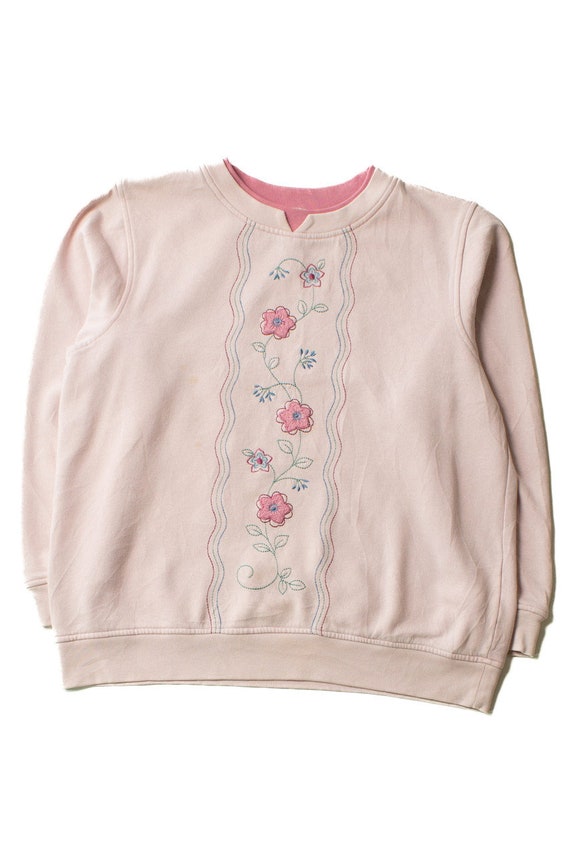 Vintage Pink Floral Embroidered Sweatshirt (1990s)