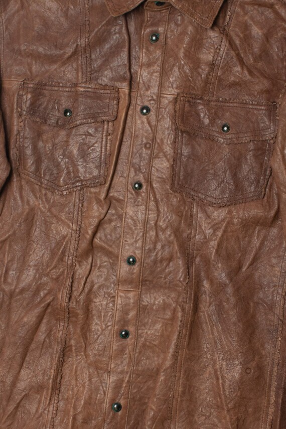 【Vintage】90s Brown leather botão shirt VTG 90s..WILSONS..DISTRESSED GRUNGE..BROWN..LEATHER..MEN'S