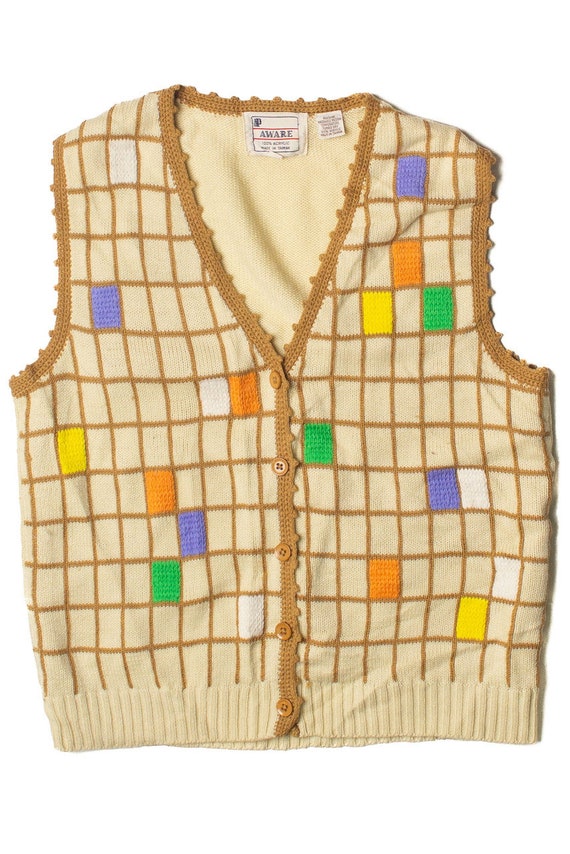 Vintage Knit Checker Pattern Vest