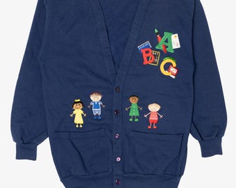 Vintage Navy Blue A1A Sportswear Teacher Cardigan Sweater (1990s)