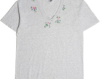 Vintage Hand Painted Floral Border V-Neck T-Shirt
