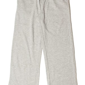 May include: Gray sweatpants with a drawstring waist.