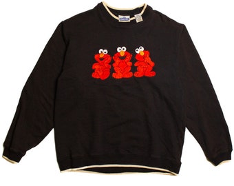 Vintage Sesame Street Three Elmos Embroidered Sweatshirt (1990s)