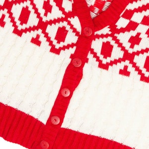 Red & White Geometric Pattern Cardigan
