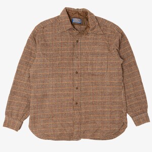 Vintage Brown Plaid Pendleton Houndstooth Pattern Flannel Shirt (1970s)