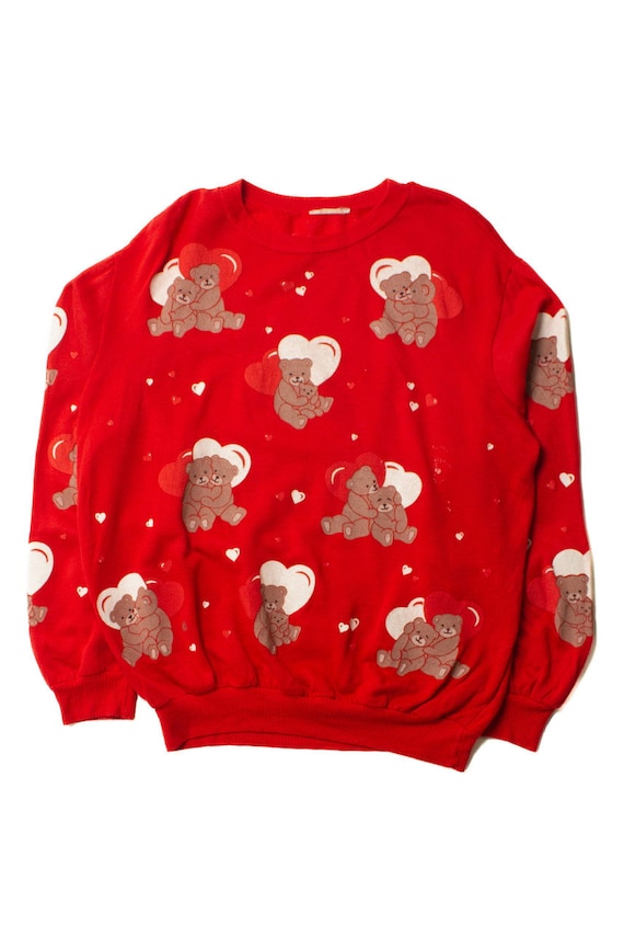 Vintage Red Teddy Bear Hearts Sweatshirt (1980s)