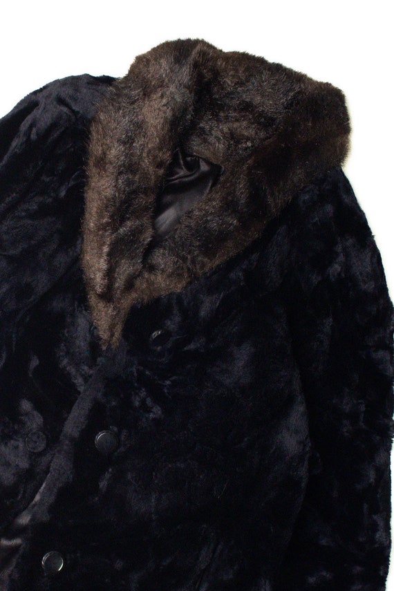 Black with Brown Collar Faux Fur Coat - image 1