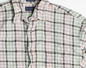 Van Heusen グリーンチェック長袖シャツ XL Van Heusen 長袖シャツ XL ダークグリーン 長袖シャツ チェック柄 グリーン メンズ M 15〜15.5相当 カジュアル VAN  HEUSEN ボタンダウンシャツ