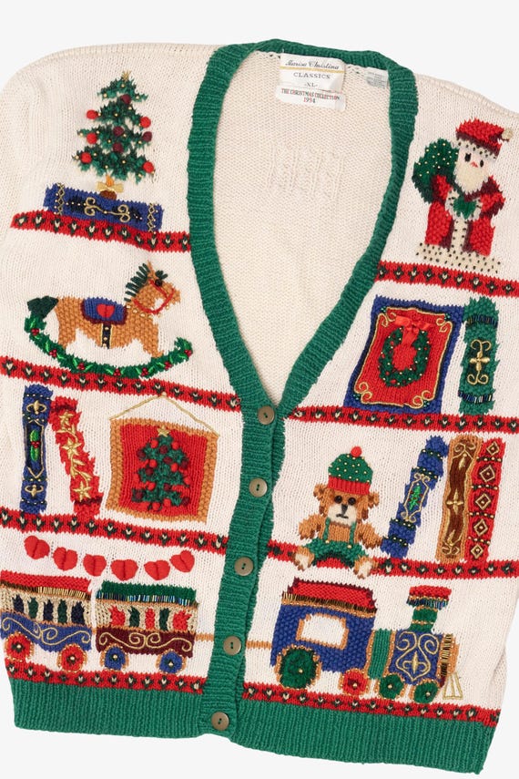 Vintage White Marisa Christina Toys Ugly Christmas Cardigan (1990s) View 3