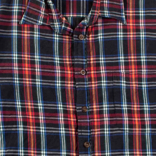 Red Navy Plaid Button Up Shirt