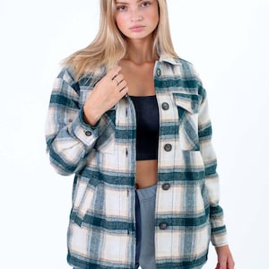 Teal Sherpa-Lined Flannel Jacket