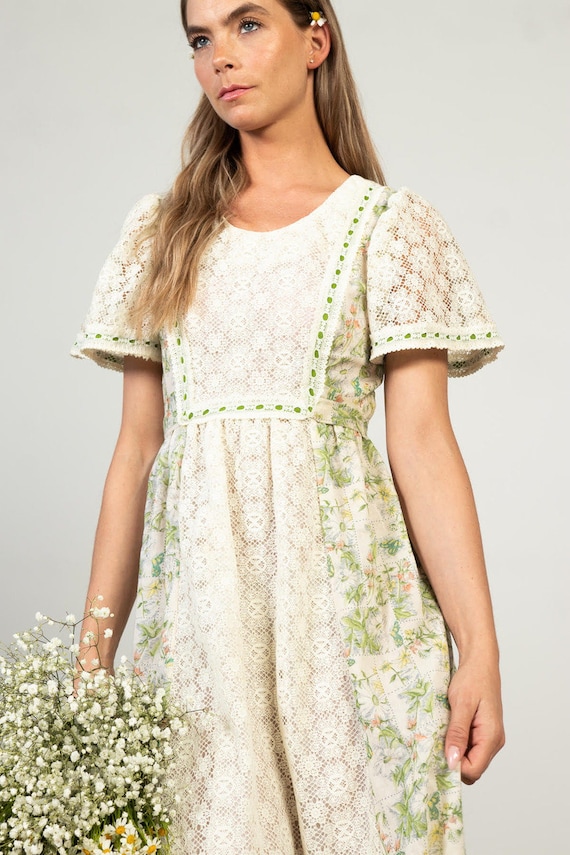 Vintage Wiggle Worm Lace Sleeve Prairie Dress (19… - image 1