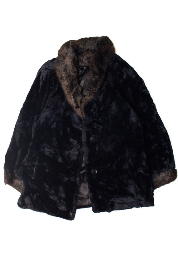 Black with Brown Collar Faux Fur Coat - image 3