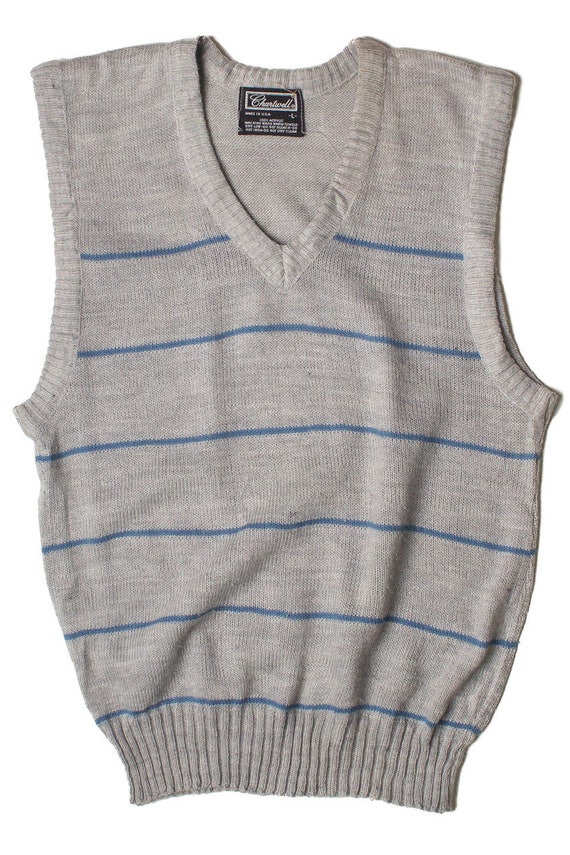 Vintage Striped Knit Vest - Gray Acrylic Chartwel… - image 1