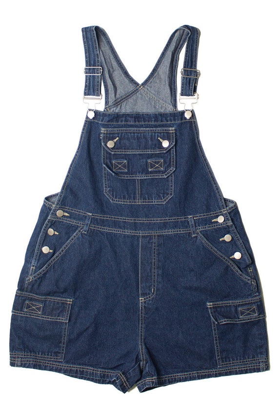 Dark Wash Cargo Denim Overall Shorts