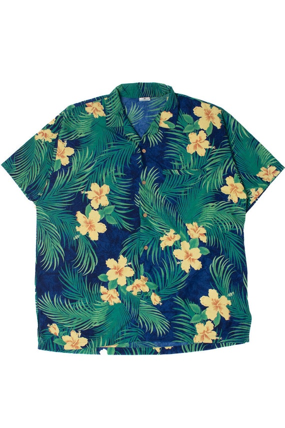 Yellow Hibiscus Blue Hawaiian Shirt