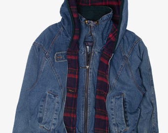 Vintage Rock Creek Hooded Plaid Denim Jacket (1990s)