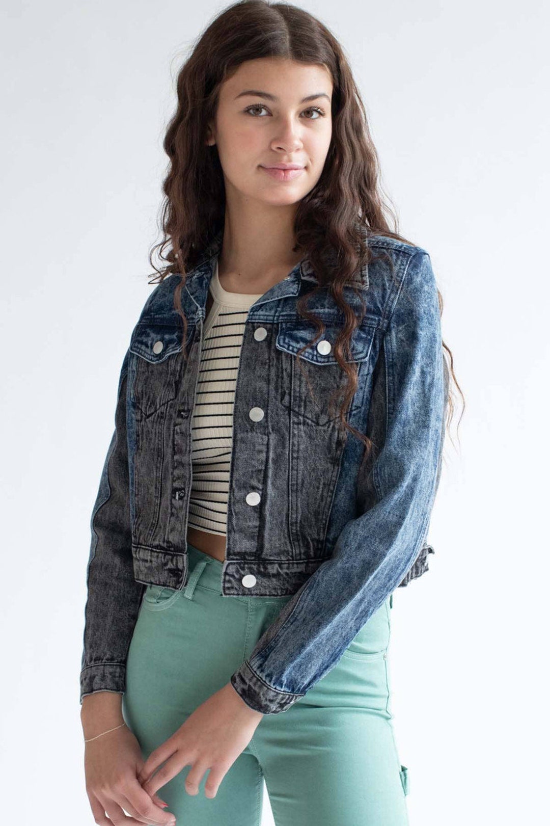 JEANS カラーブロックデニムジャケット M ブラックカラーブロックデニムジャケット - Etsy 日本