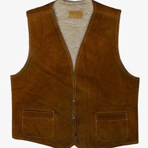 Vintage Brown Suede Sherpa Lined Vest (1970s)