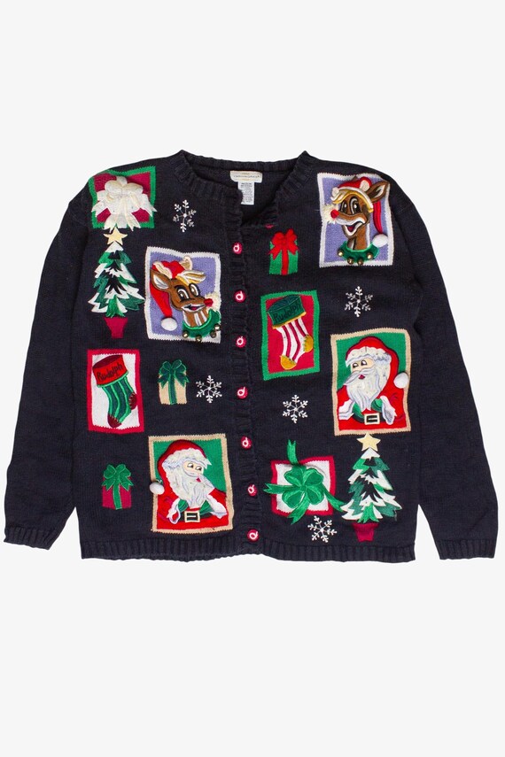 Vintage Santa Reindeer Patches Yarnworks Ugly Christmas Sweater (1990s)