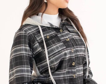 womens hooded sherpa flannel