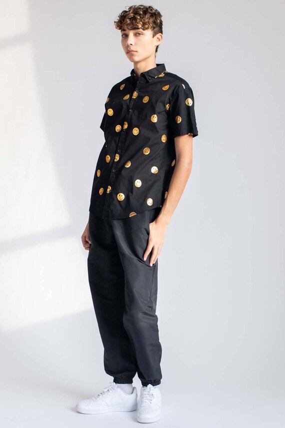 Foil Smiley Face Woven Button up Shirt 