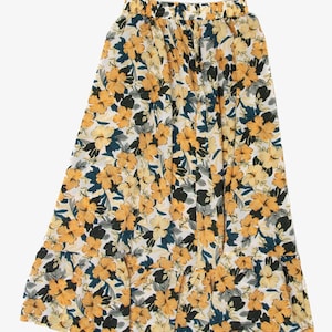 Vintage Yellow Floral Elastic Waist Skirt (1990s)