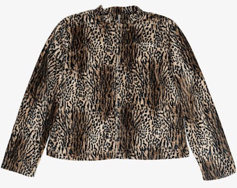 Vintage Textured Leopard Print Faux Fur Lightweight Jacket (1990s)