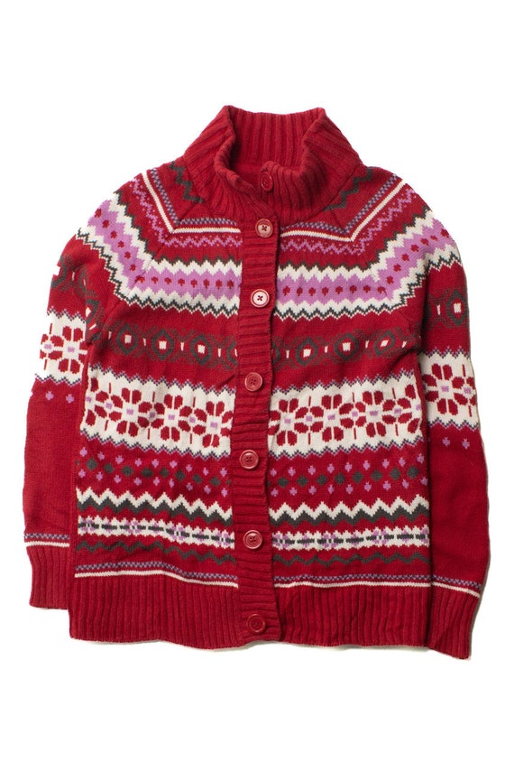 Vintage Red Fair Isle Button Up Sweater (1990s)