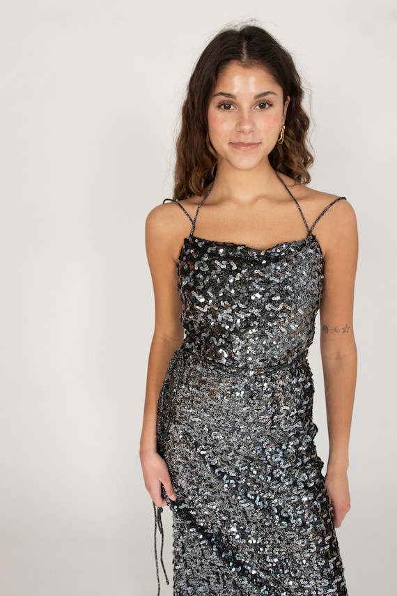 Vintage Norman Berg Black Sequin Dress - image 6