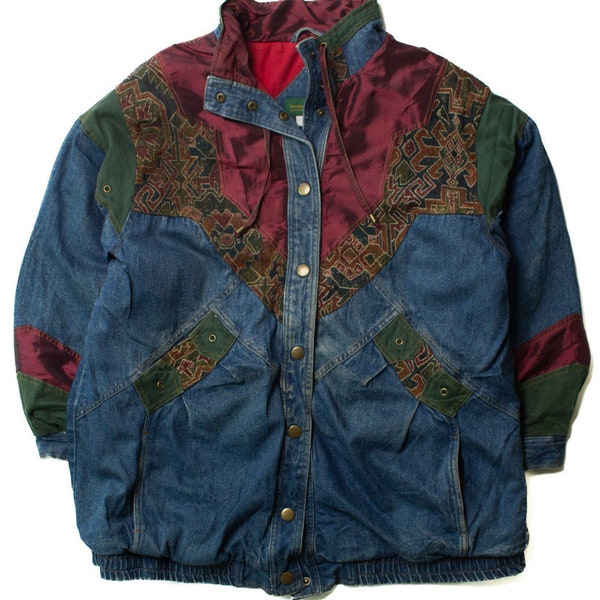 Vintage Denim Tapestry Winter Coat (1990s)