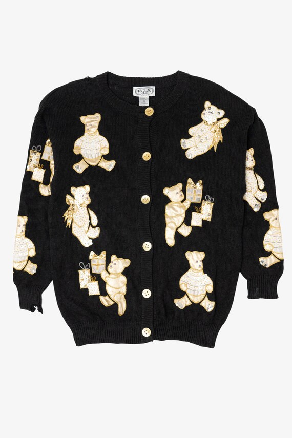 Vintage Black P'Galli Teddy Bears Cardigan (1990s)