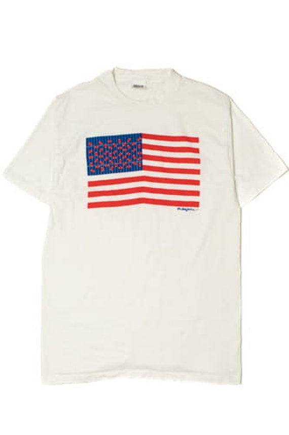 Vintage 1990 American Flag With Footballs T-Shirt