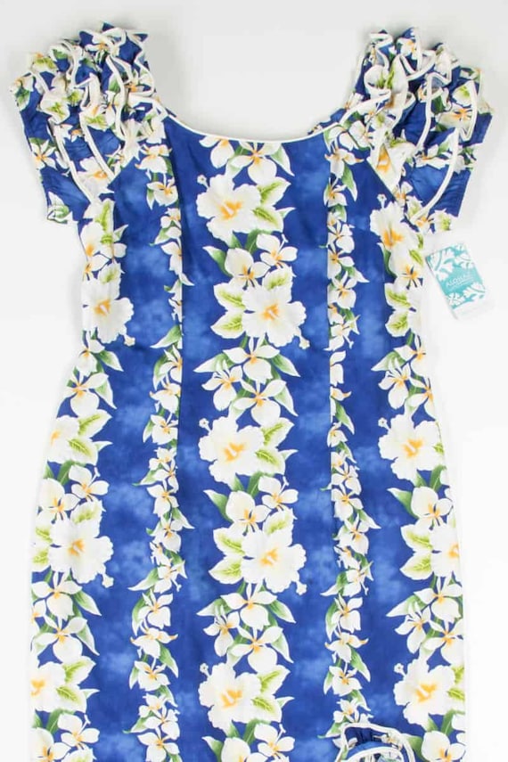 Blue Ruffle Hawaiian Maxi Dress