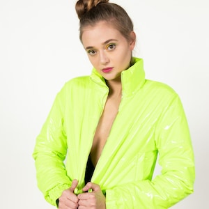 Neon Lime Crop Puffer Jacket