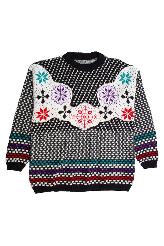 Vintage Black Knit Fair Isle Sweater (1980s) - image 2