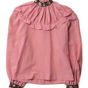 Vintage Pink Floral Ruffle Blouse (1980s)