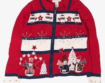 Vintage Sarah Bentley Snowmen Ugly Christmas Cardigan (1990s)