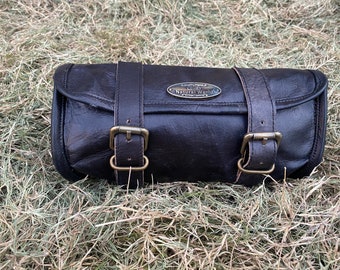 Handmade Goat Leather Brown Motorcycle Side Saddle Bags Storage Tool Pouch