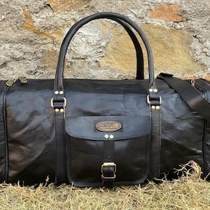 24&quot; Black Duffel Bag Travel Bag Leather Holdall Bag Gym Bag Yoga Bag  Carry On Bag Handmade Overnight Bag Best For Vacations