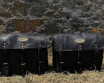 Goat Hide Leather Motorcycle Saddle Bag: Black Pannier Messenger
