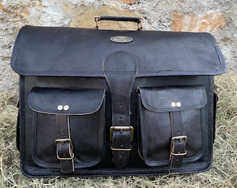 Goat Leather Messenger Bag: Crossbody Laptop Satchel