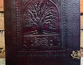 Embossed Tree Of Life Leather Journal: Large Blank Paper Notebook