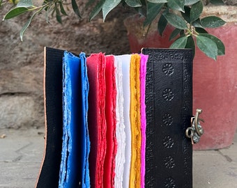 Embossed Tree Of Life Leather Journal: Handmade Colorful Paper Sketchbook