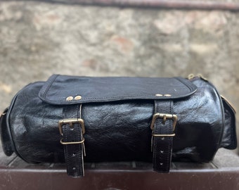 Leather Motorcycle Saddle Bag: Black Fork Tool Pouch