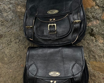 Leather Motorcycle Saddle Bag Set: Black Pannier Pouch for Sportsters