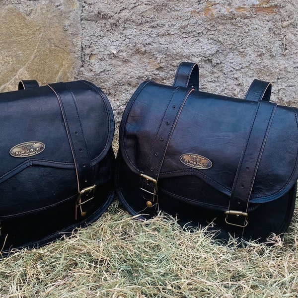 Leder Motorrad Satteltaschen Beutel Schwarz Zwei Taschen Panniers Satteltaschen für Sportscaster