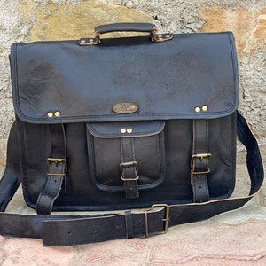 18 » Genuine Leather Messenger Bag Sac à bandoulière Sac portable Sac de bureau Cadeau pour homme et femmes Grande mallette Sac sacoche