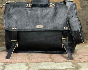 Men's Black Leather Messenger Bag: Vintage Distressed Laptop Bag