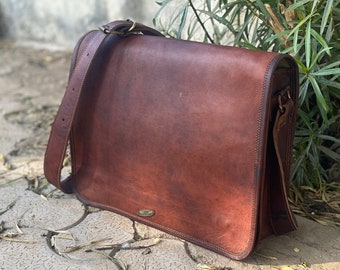 Goat Leather Messenger Bag: Handmade Bull Hide Satchel, Laptop Crossbody